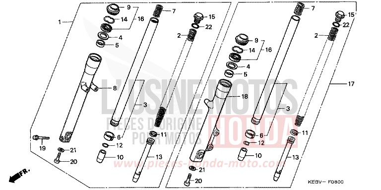 GABEL, VORNE von CB1300 Super Bold'or ABS MYSTERY RED METALLIC (R231) von 1999